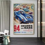 24 stunden du mans vintage poster