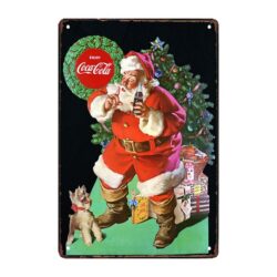 vintage metallplatte santa coca cola welpe