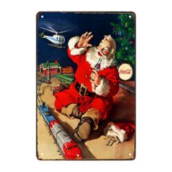 vintage metallplatte santa coca cola little train