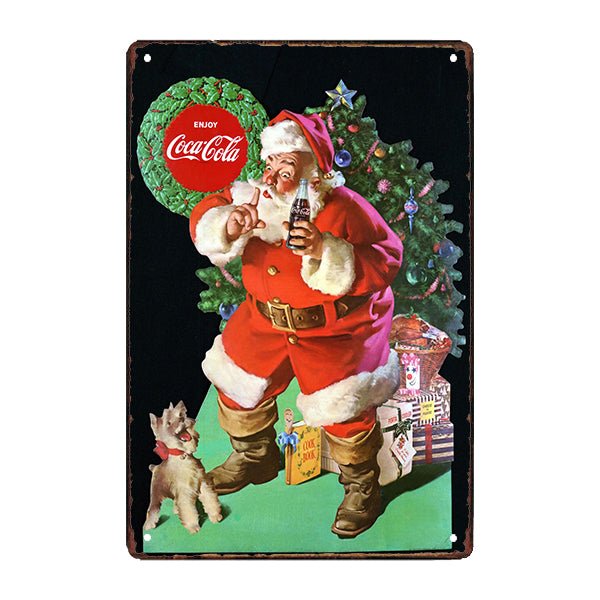 vintage metallplatte santa coca cola welpe vintage metallplatte santa coca cola welpe