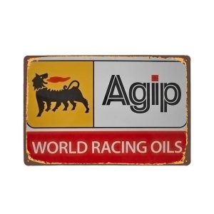 plaque metal vintage agip world racing ol