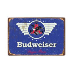 vintage budweiser blaue metallplatte