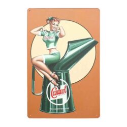 metallplatte vintage castrol ol pin up