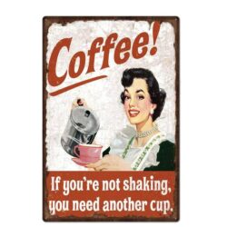 vintage metallteller frau kaffee