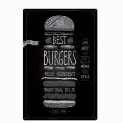 vintage metallteller hamburger schwarz weiss