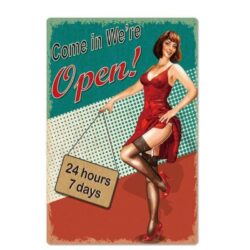 metallplatte vintage pin up 24 7
