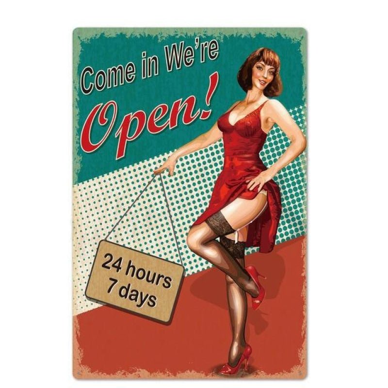 metallplatte vintage pin up 24 7 metallplatte vintage pin up 24 7