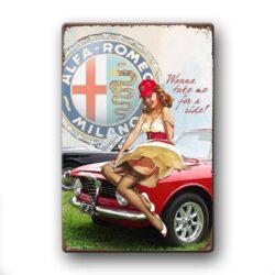 vintage pin up alfa romeo metallplatte