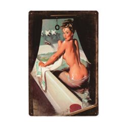 plakette metall vintage pin up badewanne