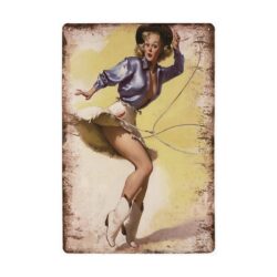 vintage pin up cowgirl metallplatte
