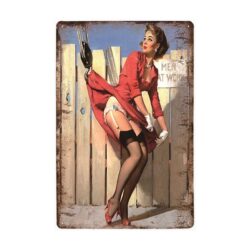 plakette metall vintage pin up haken baustelle