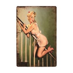 vintage pin up treppenhaus metallplatte