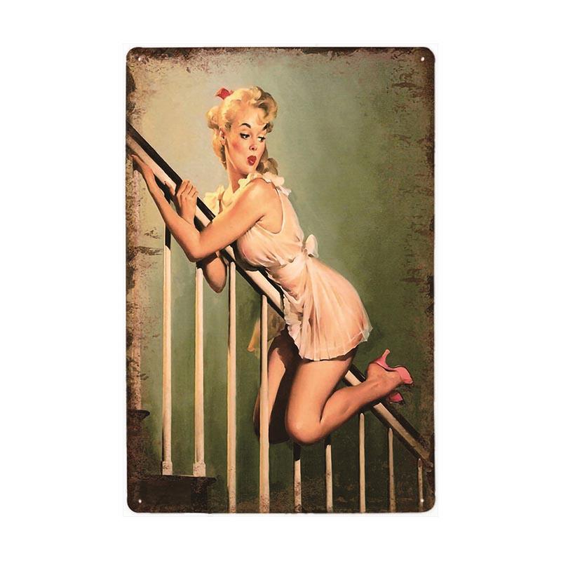 vintage pin up treppenhaus metallplatte vintage pin up treppenhaus metallplatte