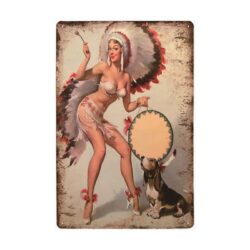 vintage indische pin up metallplatte
