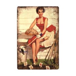 vintage pin up jardiniere metallplatte