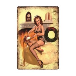 vintage pin up weihnachts metallplatte