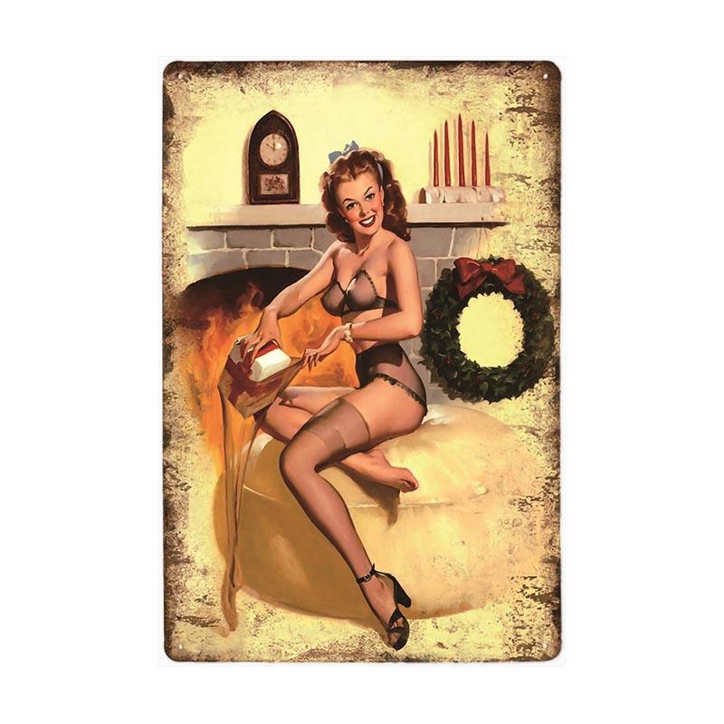 vintage pin up weihnachts metallplatte vintage pin up weihnachts metallplatte