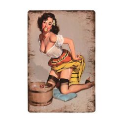 vintage pin up apfel metallplatte