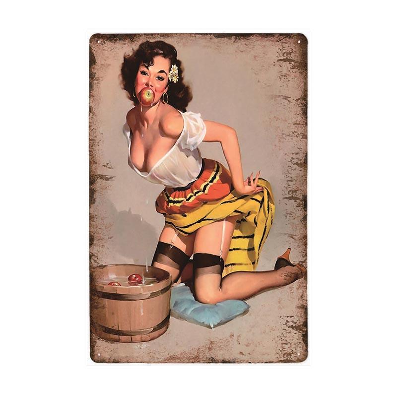 vintage pin up apfel metallplatte vintage pin up apfel metallplatte