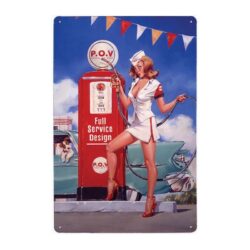 vintage pin up pumpe aus metall mit plakette