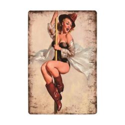 vintage pin up feuerwehrmann metallplatte