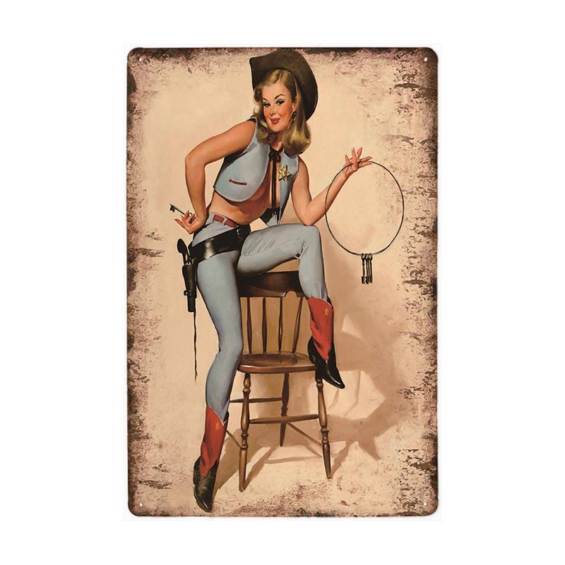 vintage pin up sheriff metallplatte vintage pin up sheriff metallplatte