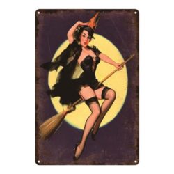 metallplatte vintage pin up hexe