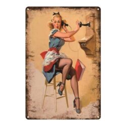 vintage pin up telefon mit metallplatte