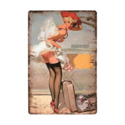 vintage pin up touristen metallplatte