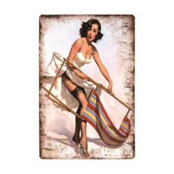 metallplatten vintage pin up liegestuhl