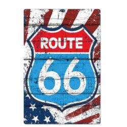 vintage metallplatte route 66 blau und rot