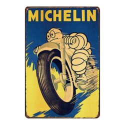 vintage michelin motorrad mit metallplatte
