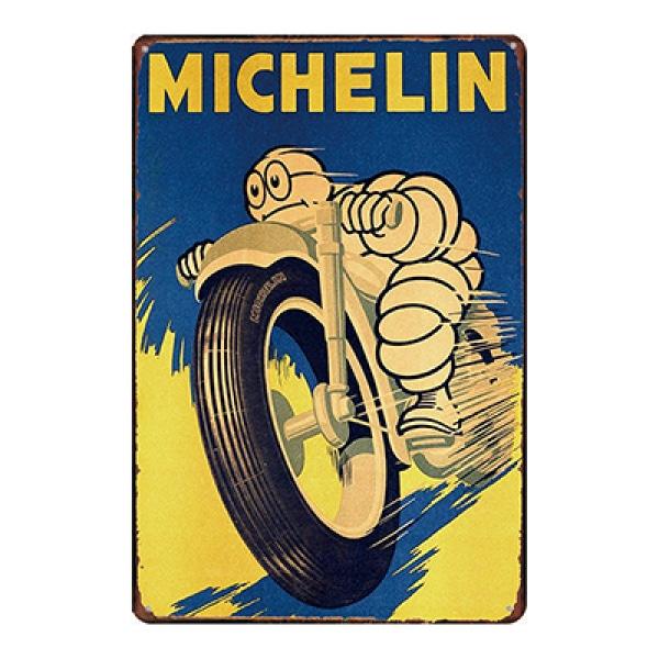 vintage michelin motorrad mit metallplatte