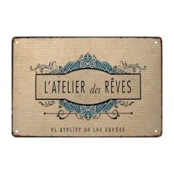 vintage metallplatte atelier des reves