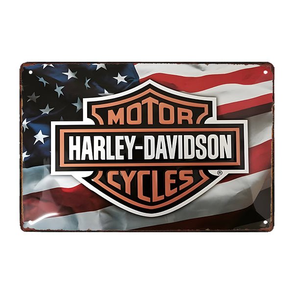 metallplatte harley davidson und amerikanische flagge metallplatte harley davidson und amerikanische flagge